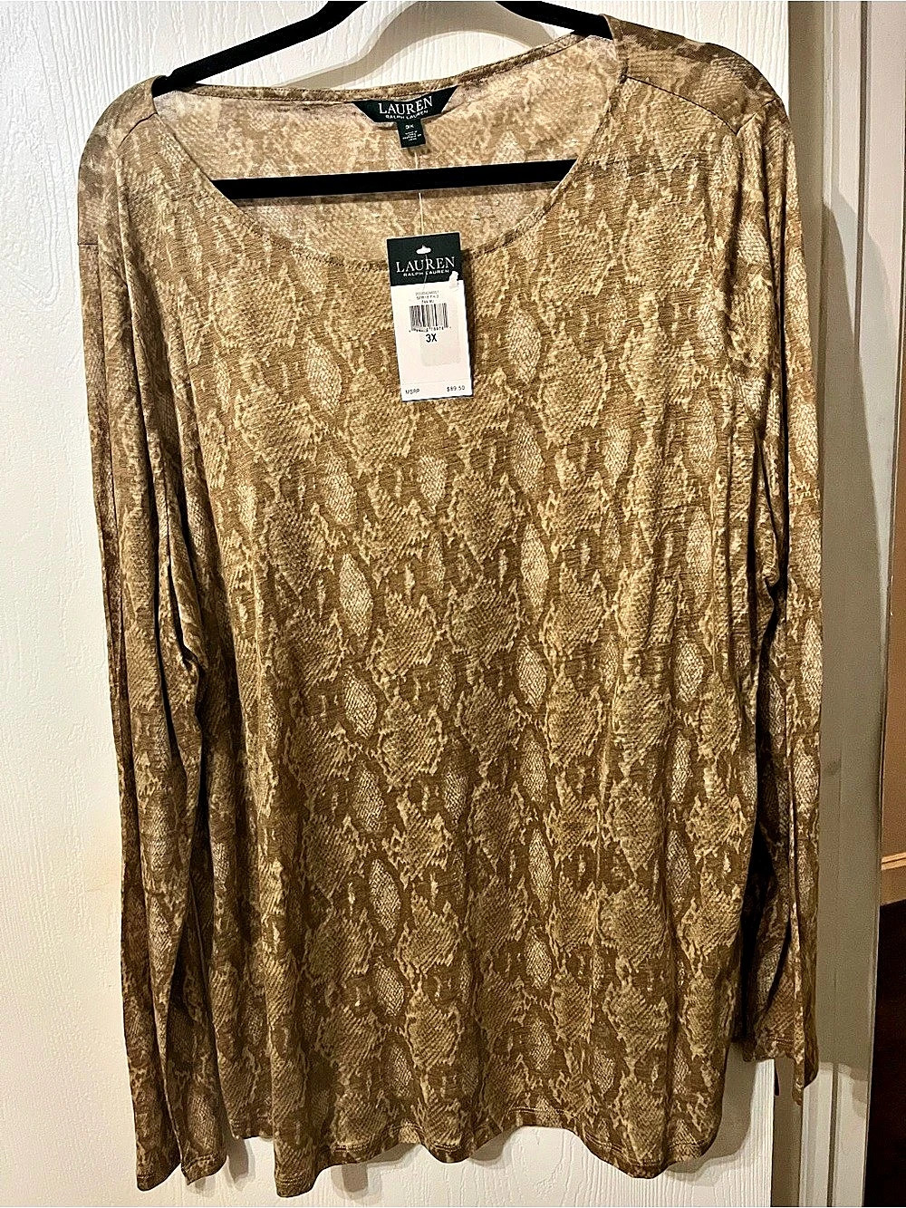 Lauren Ralph Lauren Snake Print Blouse in Tan Size 3X NWT